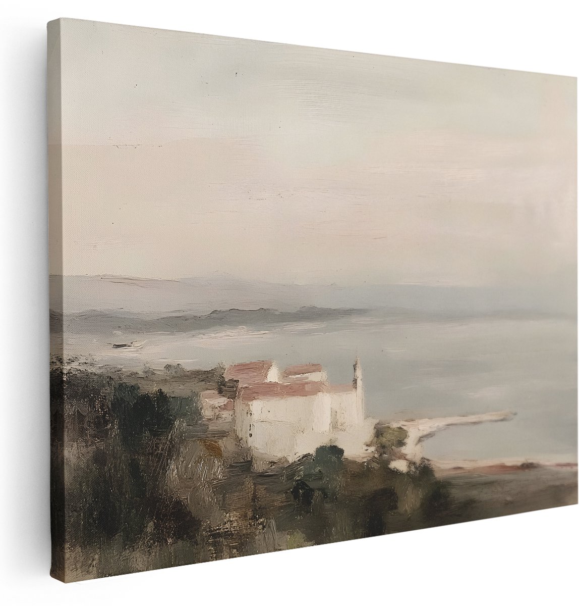 Artaza Canvas Schilderij Mediterraan Dorp - 160x120 cm - Groot - Wanddecoratie Strand Zee - Muurdecoratie Landschap - Kamer Accessoires Woonkamer
