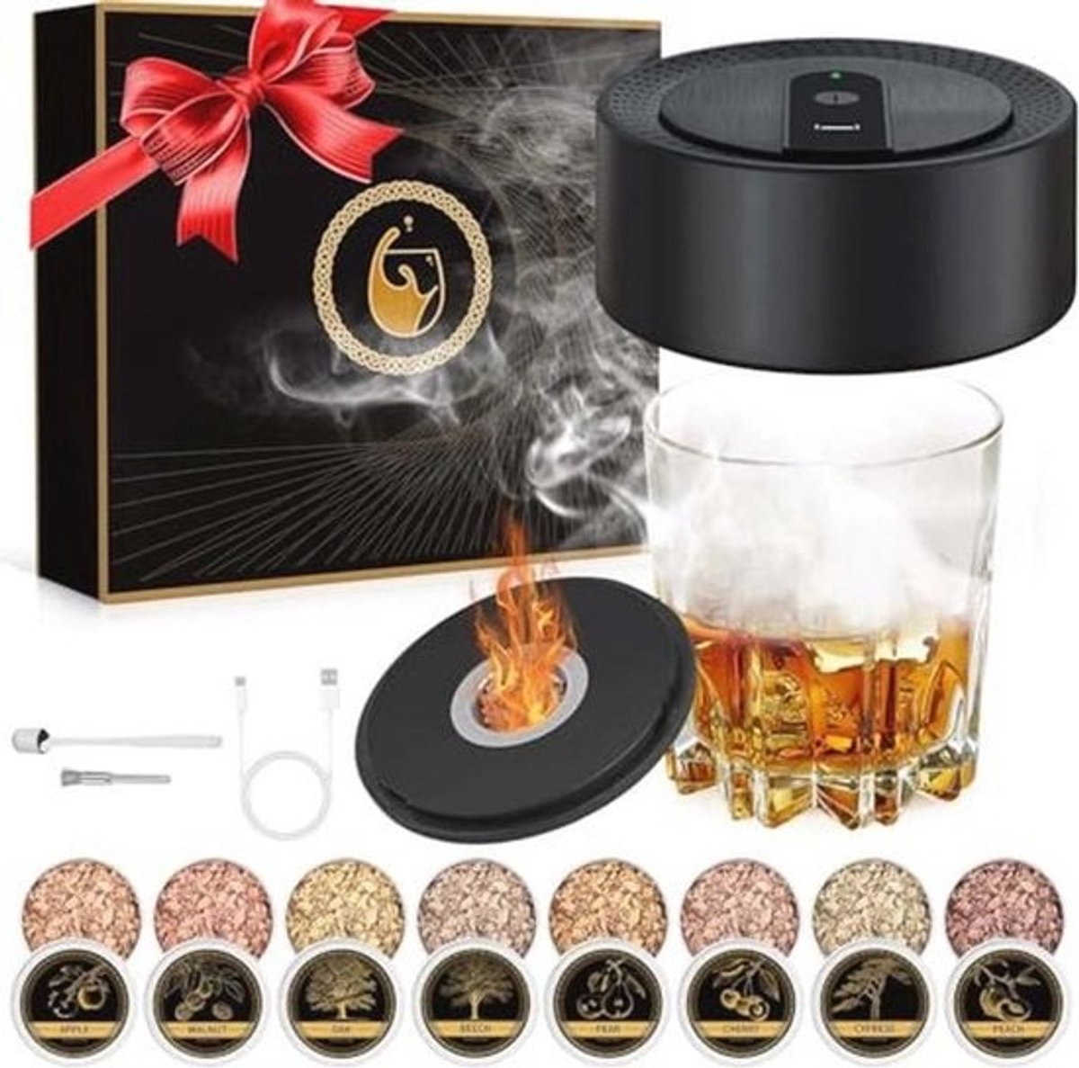 Elektrische Cocktailrookoven voor Whisky en Cocktails – Oplaadbare Roker met 8 Houtsnippers