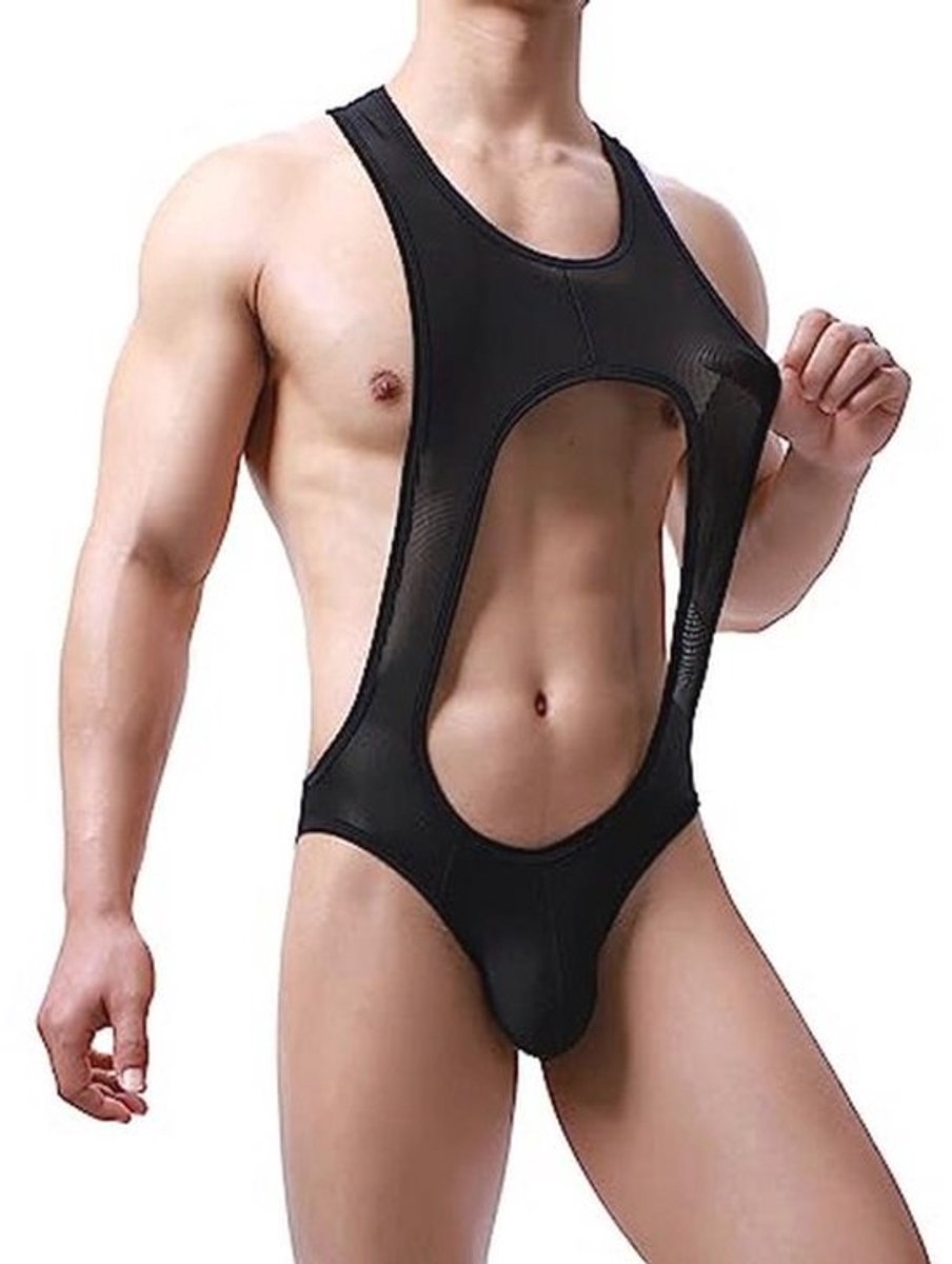 Heren Ronde Hals Jockstrap Bodysuit Sexy Uitgesneden Jumpsuit