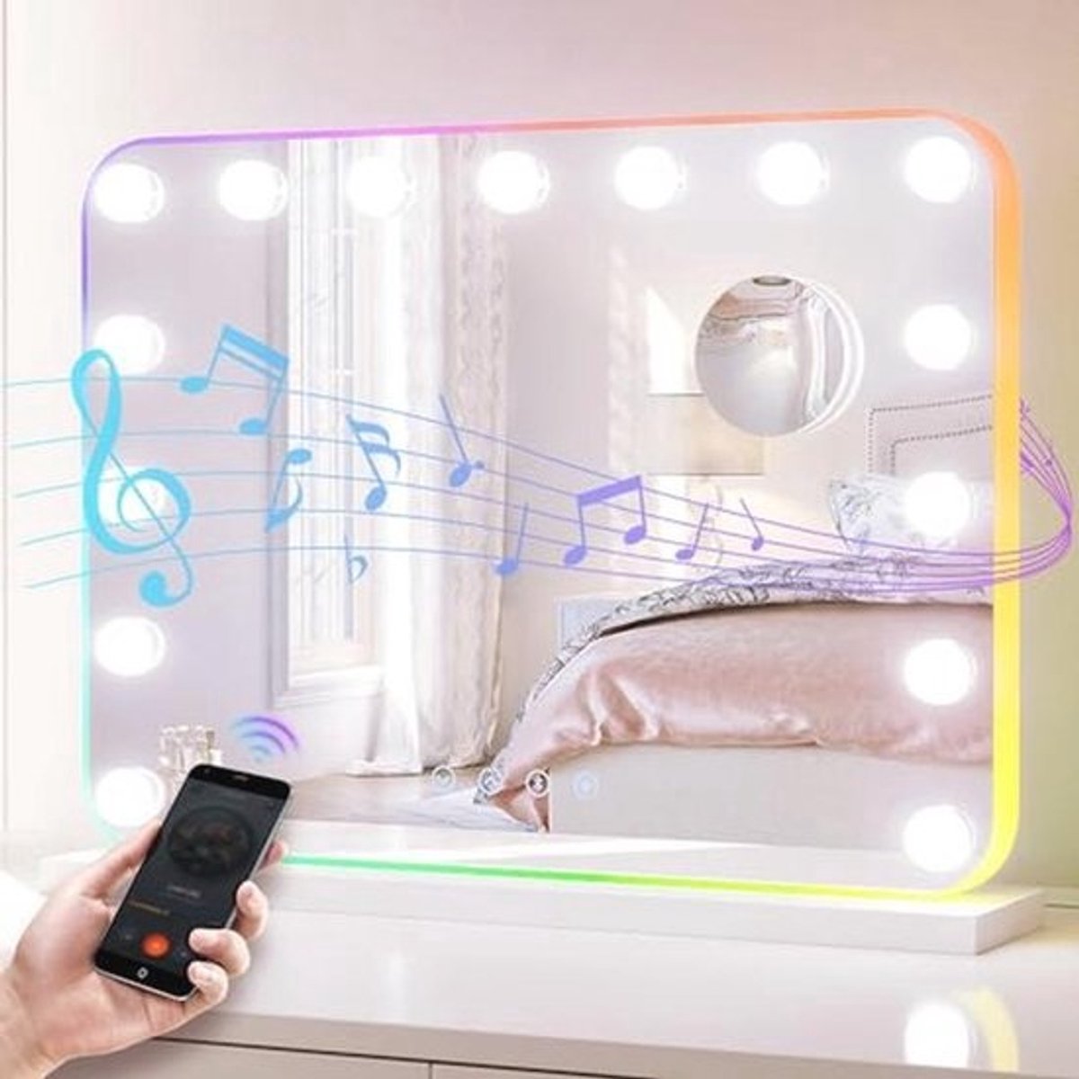 Hollywood make-upspiegel met Bluetooth en RGB-verlichting - 15 LED-lampen en touch-bediening