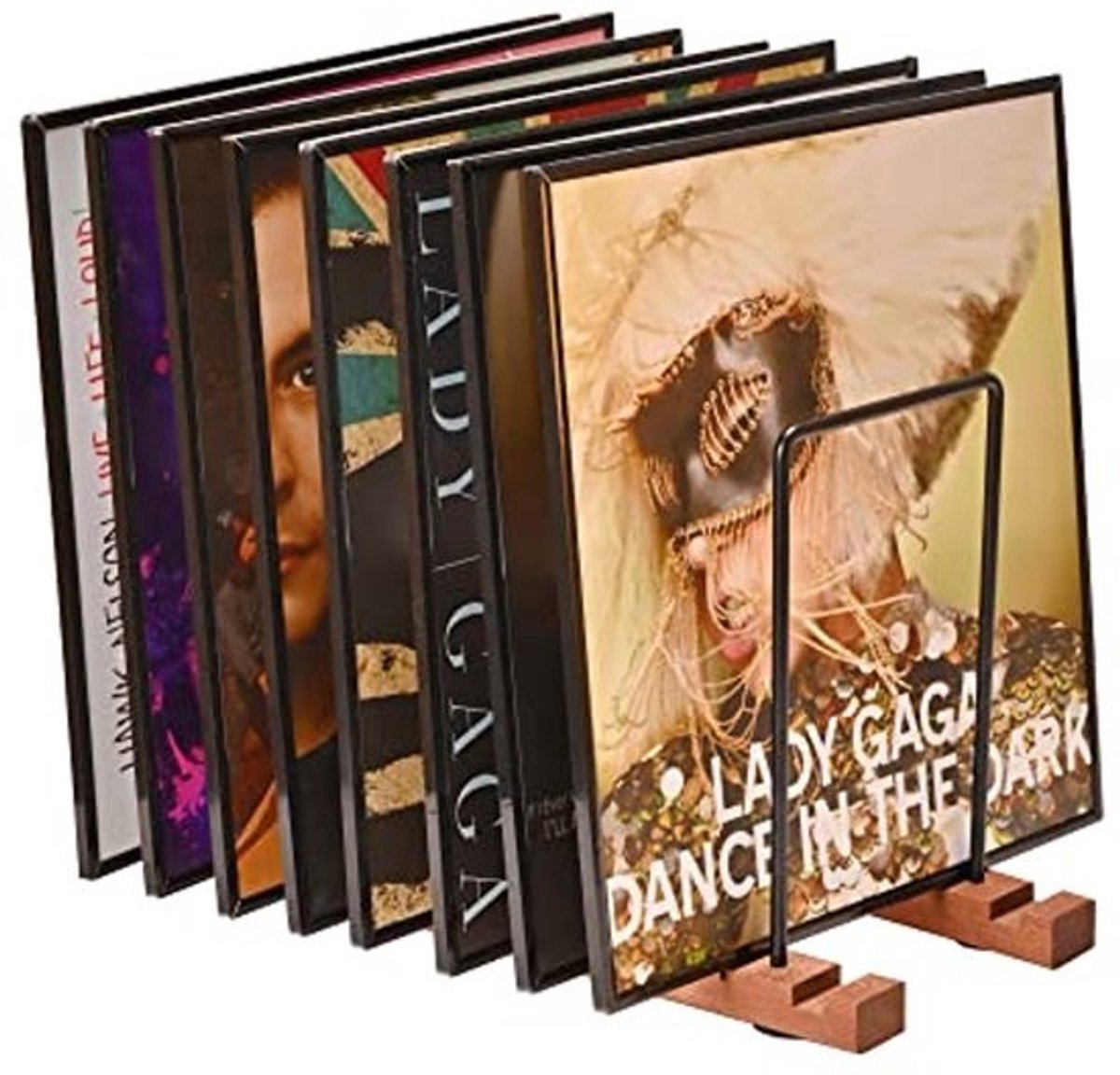 Vinylplatenopslag voor 50 LP's - Massief Houten Platenhouder met Roestvrijstalen Opbergdozen
