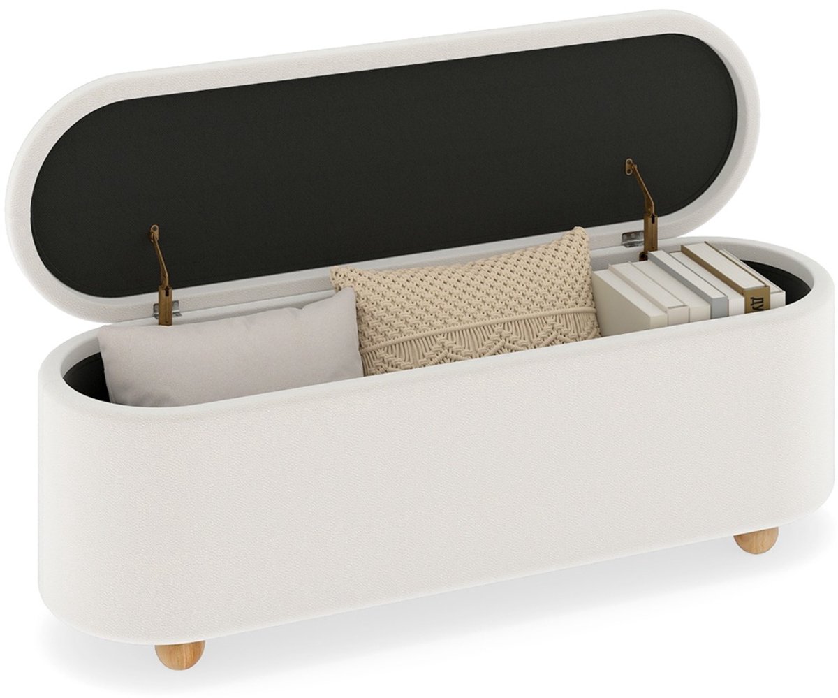 SureDeal® - Poef - Ovale Opbergkruk Lange - Slaapkamers Woonkamers - Hallen - 139x40,5x48,5 cm - Wit