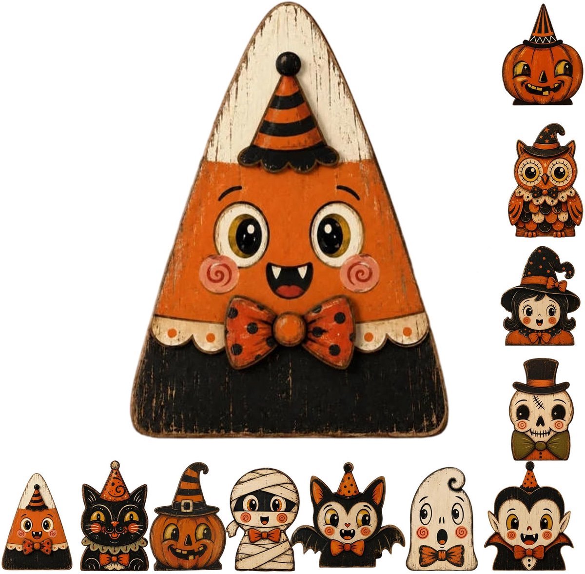 Casalora® Halloween Houten Tafeldecoratie – 1 Stuk – Retro Houten Figuur – Halloween Decoratie voor Schouw, Tiered Tray en Herfstdecoratie