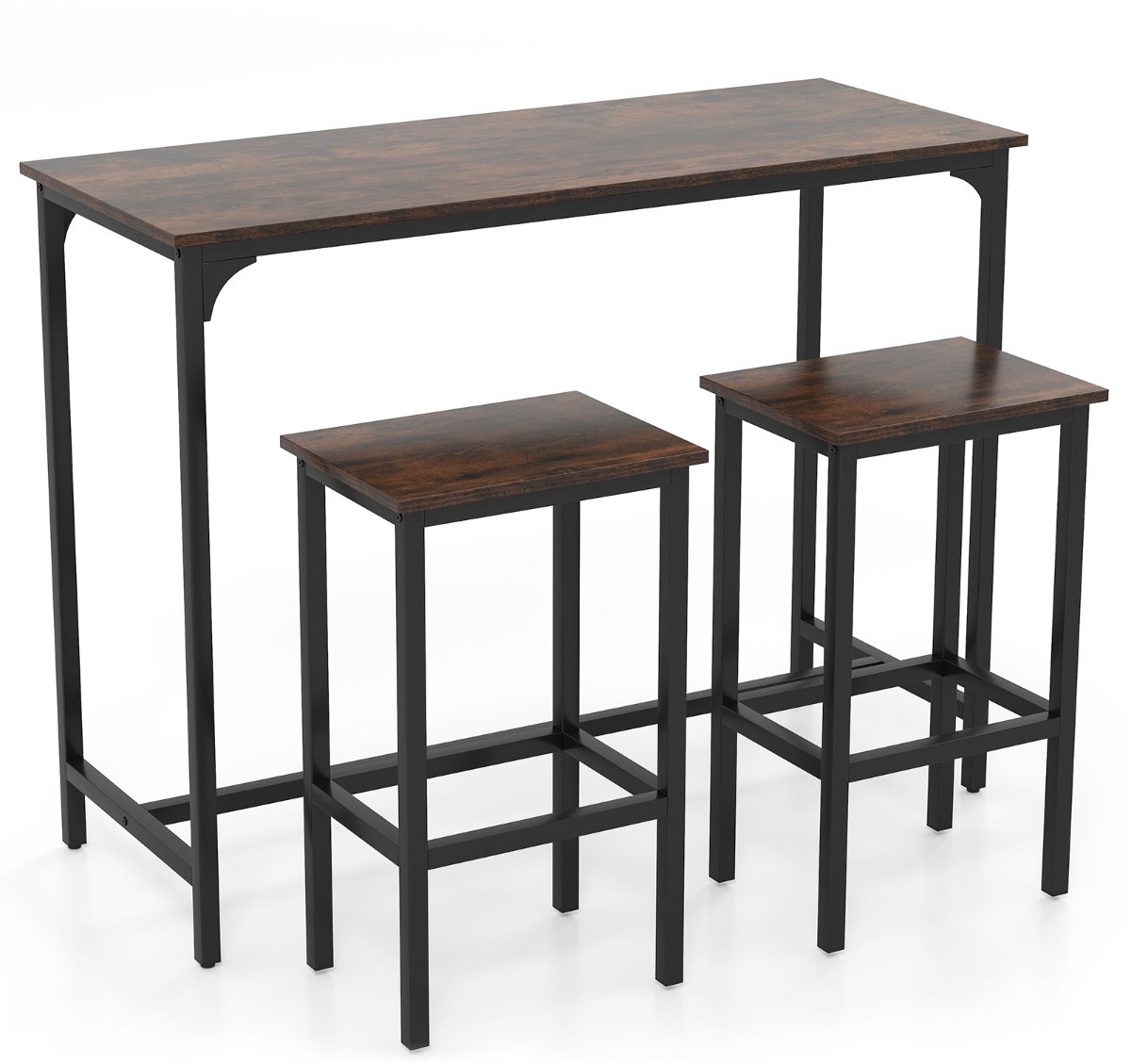 SureDeal® - Eettafel - Eettafelset Stuks Industriële - Barkrukken Rechthoekige Bartafel - Stoelen - Eetkamer Bistro - 120x48x91 cm - Koffiebruin