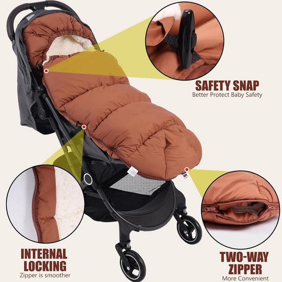 Winterse Voetenzak voor Kinderwagens, Dikke Voetenzak voor Baby's, Warm en Comfortabel, Geschikt voor Buggy's en Kinderwagens, Bruin — afbeelding 3