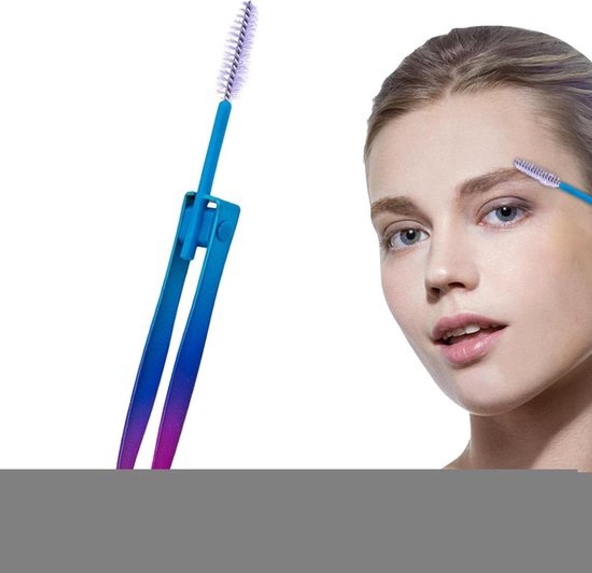 Pincet met Borstel - Wenkbrauw Pincet - Gezichtsverzorging - Roestvrij Staal - 14 cm - Blauw