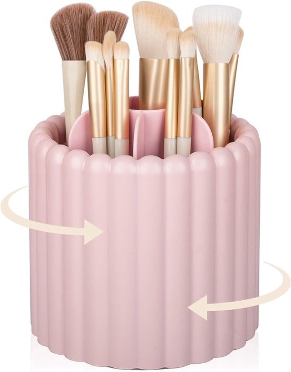 Roterende Borstelhouder - Cosmetica Opberger - Snel Vinden - 360 Graden Draaibaar - 13 CM Hoogte - Roze