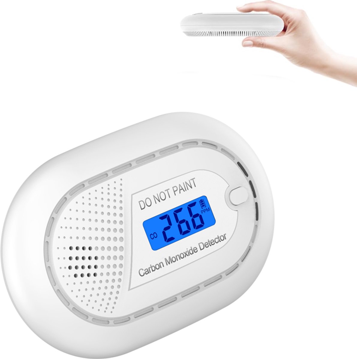 KZQ Koolmonoxidemelder met ingebouwde batterij - Digitale CO-alarm met display - - 1 stuk - Wit