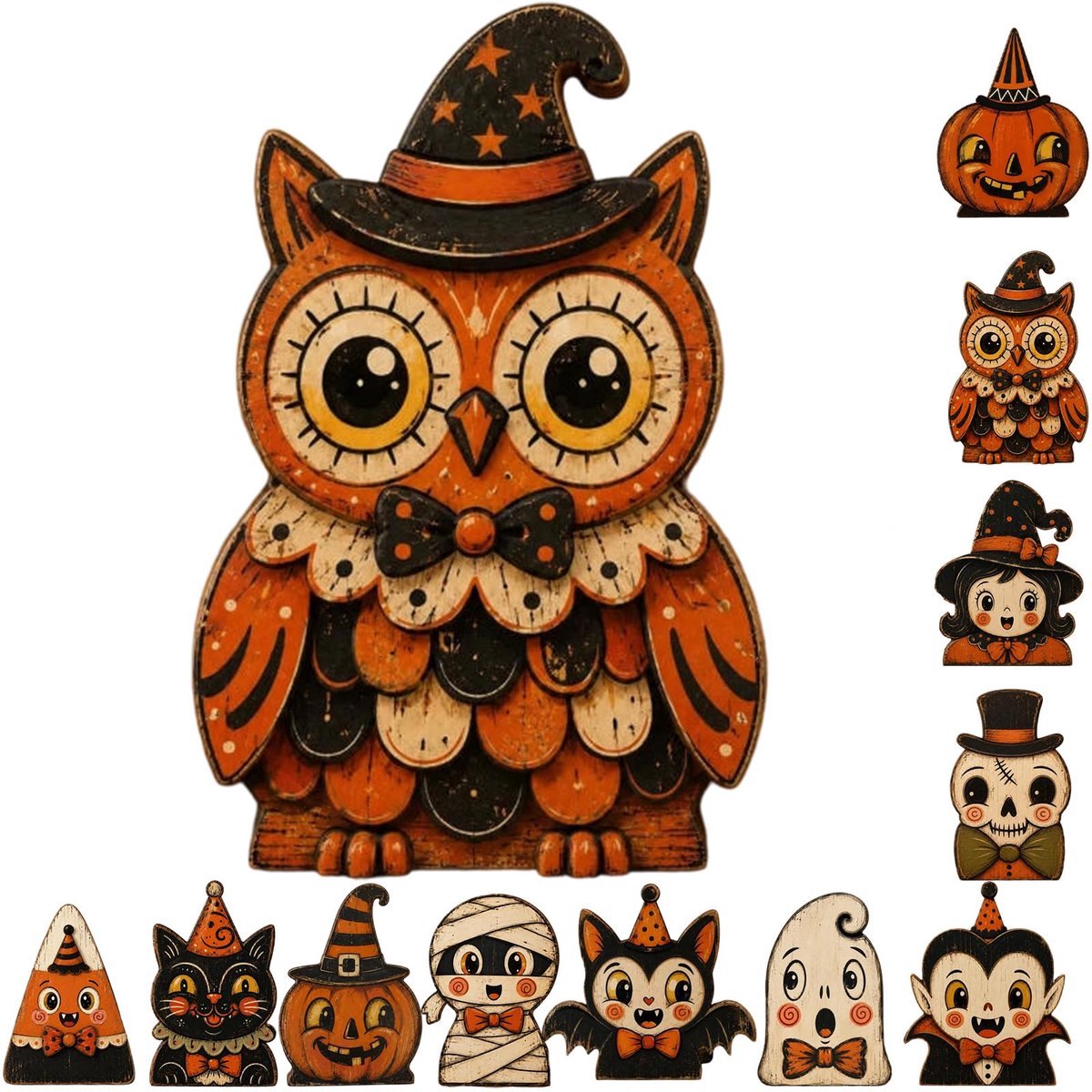 Casalora® Halloween Houten Tafeldecoratie – 1 Stuk – Retro Houten Figuur – Halloween Decoratie voor Schouw, Tiered Tray en Herfstdecoratie
