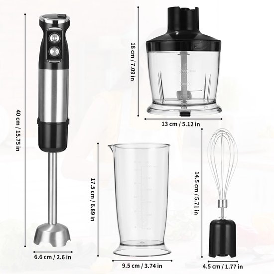 Hand Blender Set - Keukenmixer Staafmixer - Maaltijden Bereiden - 6-in-1 Functionaliteit - 700 ml - Zwart — afbeelding 3