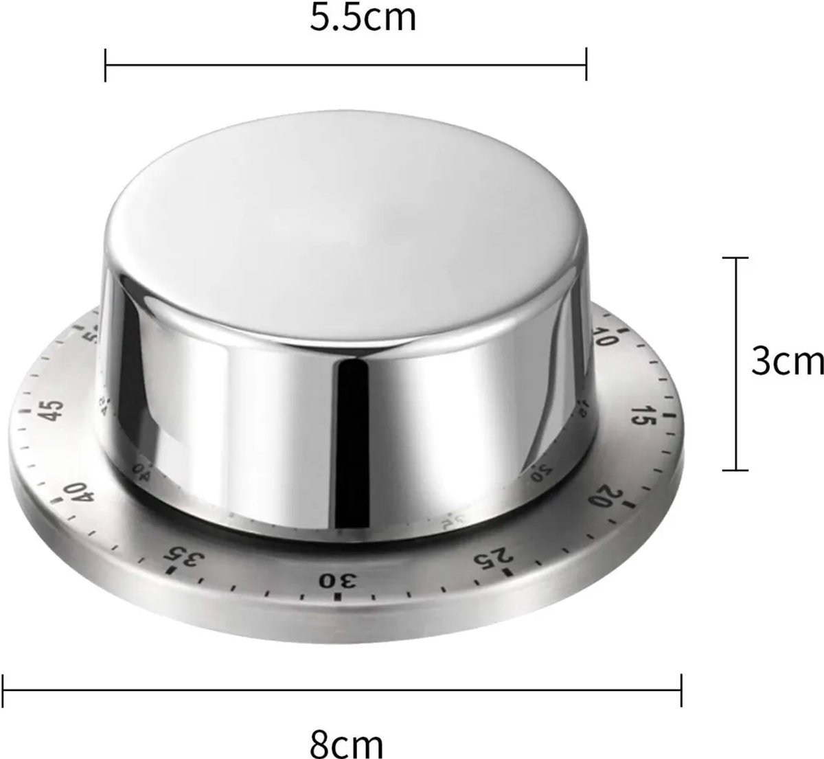 Mechanische keukentimer, roestvrijstalen keukentimer, timer Geschikt voor magnetische voet en zoemer.