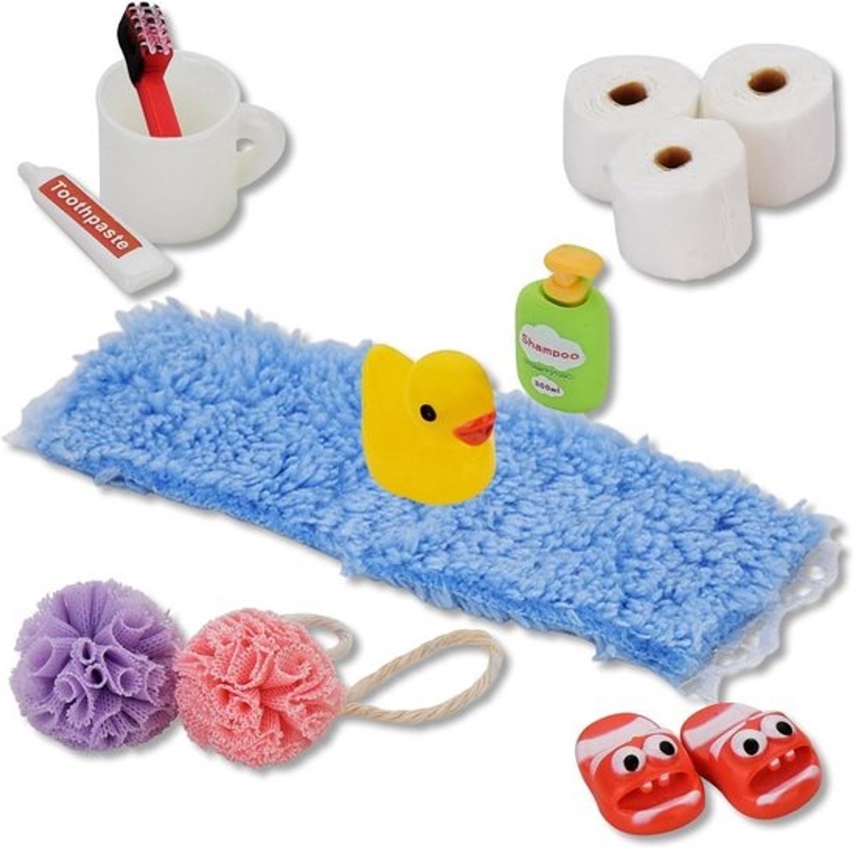 Miniatuur Badkamer Set - Kabouter Accessoires - Poppenhuis Inrichting - 13 Delig Speelgoed - Schaal 1:12 - Blauw