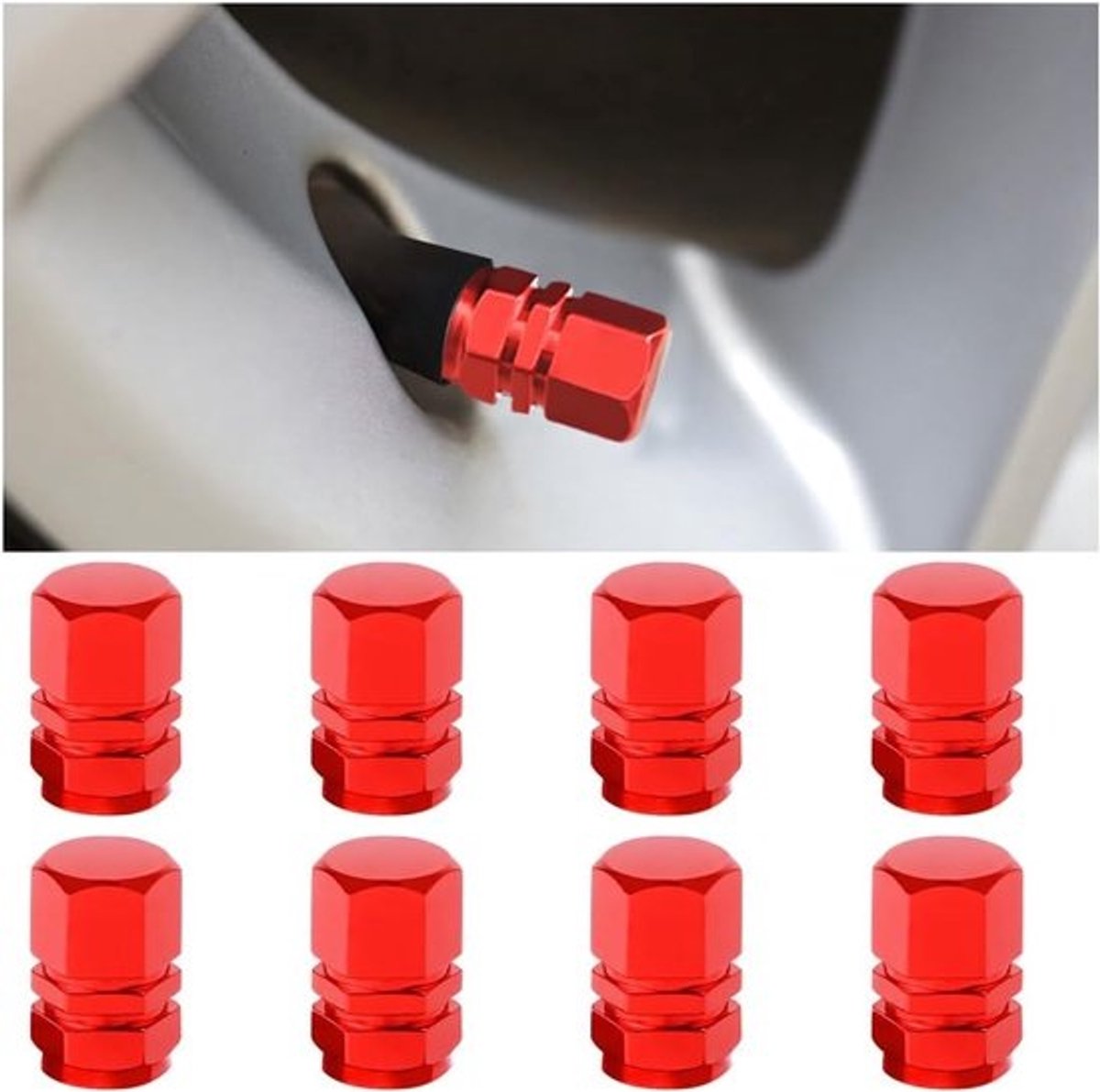 Ventieldopjes Set - Wiel Ventiel Covers - Banden Beschermen - Aluminium Legering - 6x16mm - Rood