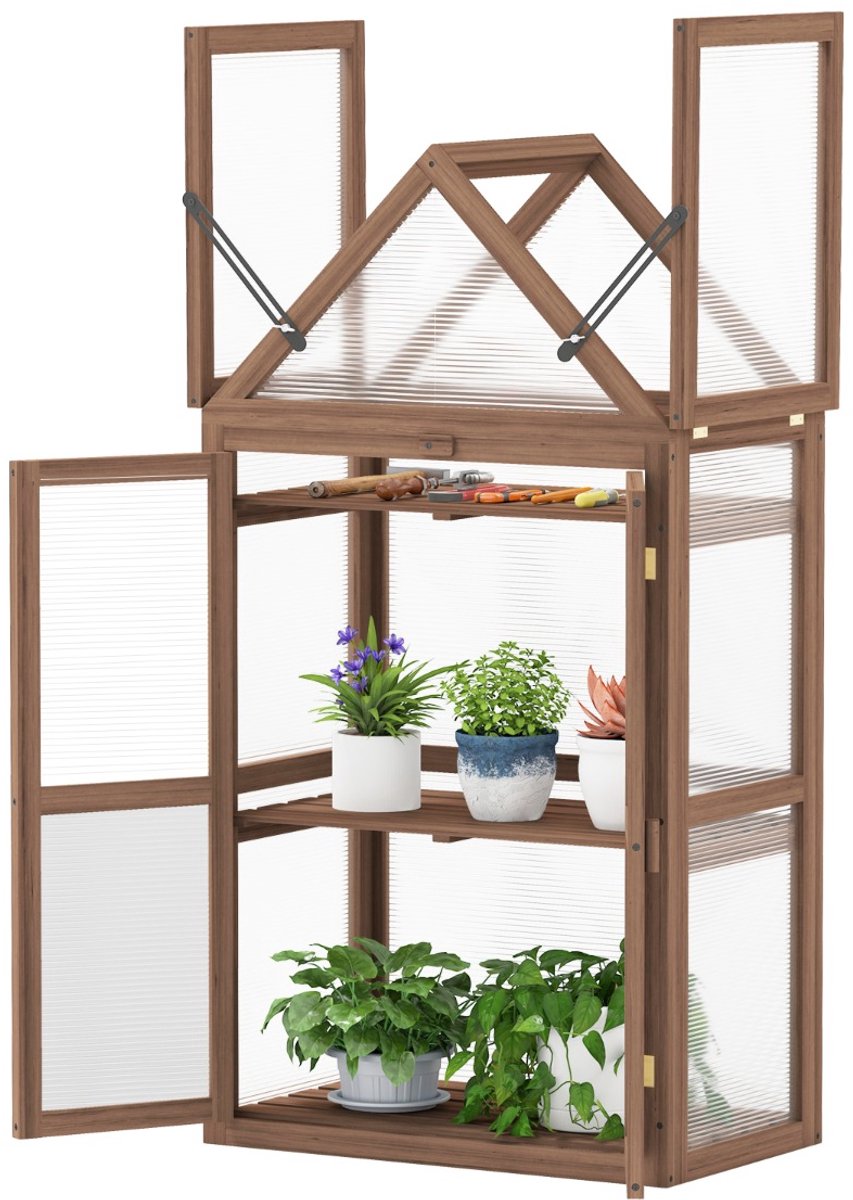SureDeal® - Tuinier - Kweekhuis Portable Tier - Verwijderbare Planken Transparant - Balkon Tuin Bruin - 71x41x132 cm - Bruin