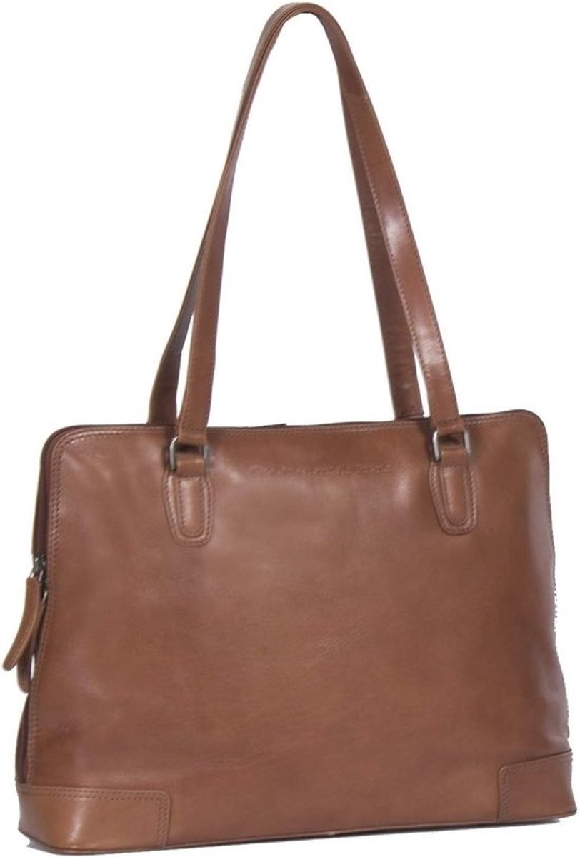 Leren schoudertas dames met laptopvak vintage look