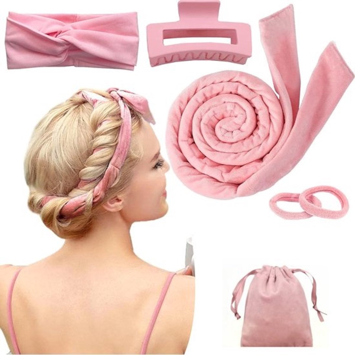 Krulspelden - Haarrollers - Krullen zonder hitte - Zacht fluwelen materiaal - 9 x 3 x 1 cm - Roze