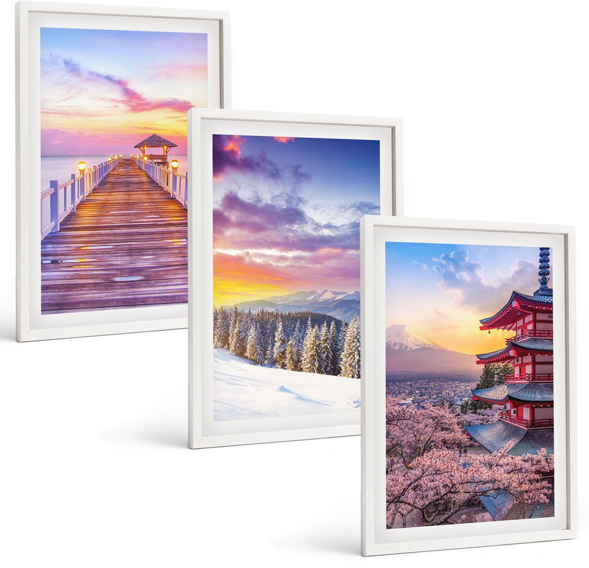 Wallfluent 3-Delige Schilderij Set - Romantische Landschappen Met Schilderachtige Luchten - 40 x 60 - Decoratieve Muurdecoratie - Slaapkamer - Decoratieve Schilderijen