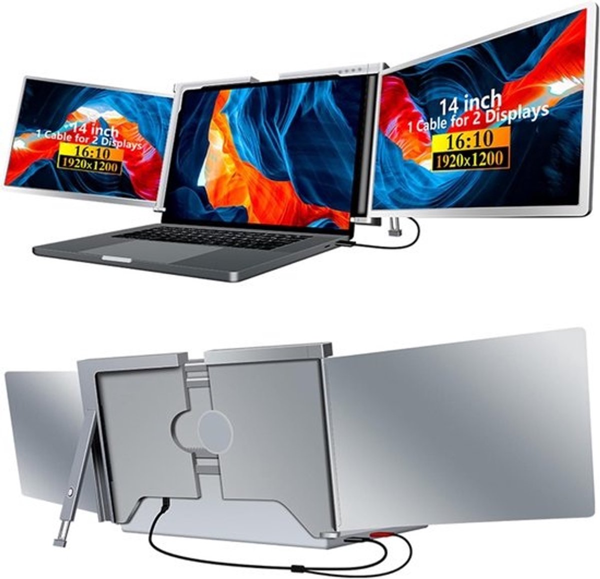 Draagbare Triple Monitor Extender voor Laptops 15-17.3 inch - FHD IPS Dual Screen Uitbreiding