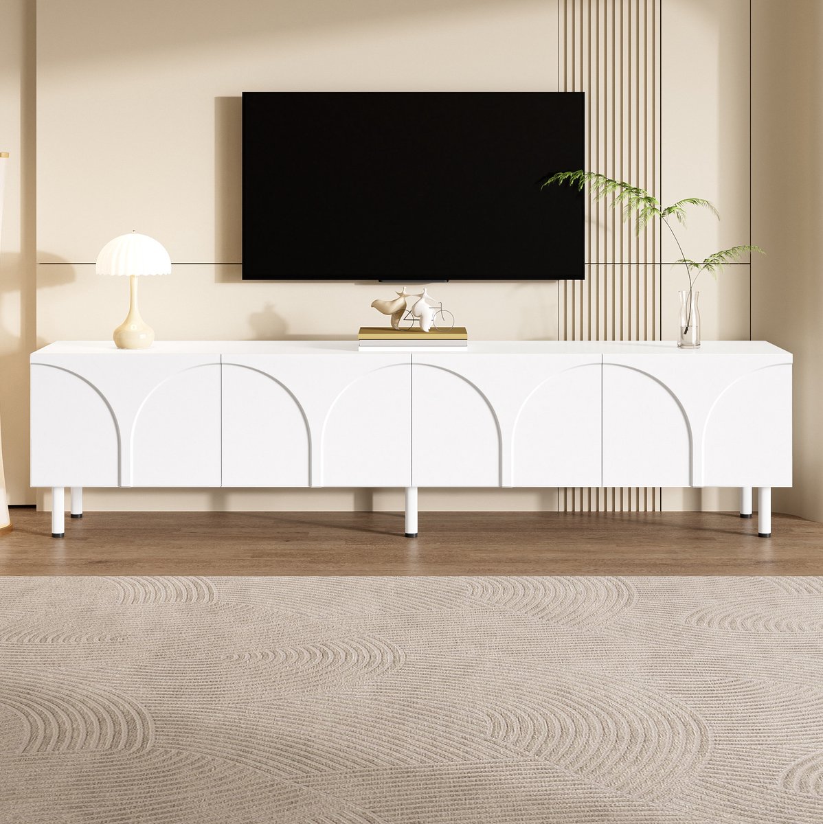 MODFU - TV Meubel - 4 Deuren - Wit - MDF - Metalen Poten