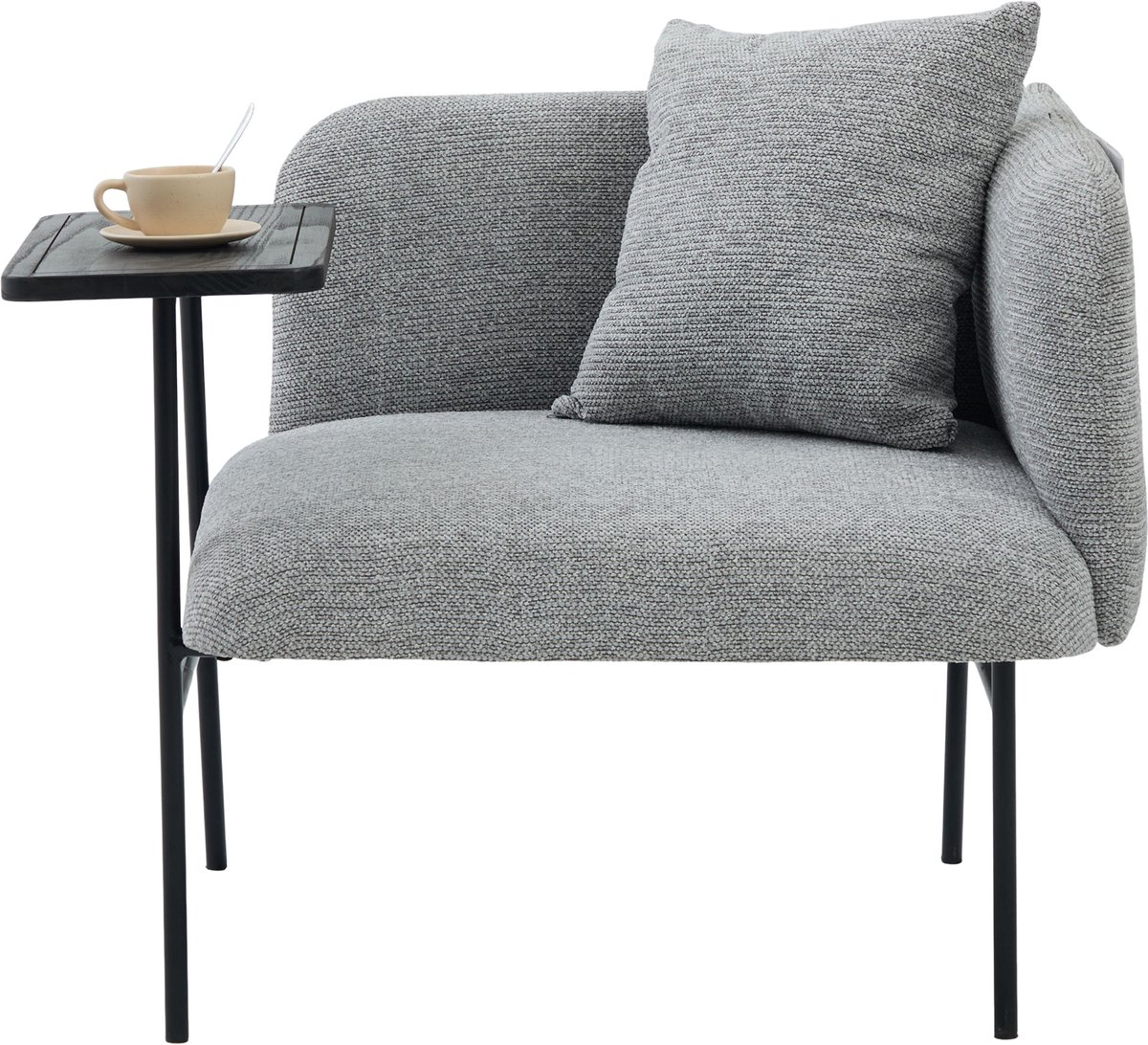 Ropilly Moderne eenpersoonsstoel - Fauteuil met bijzettafel - Met opbergvakken - Ademende bekleding - Maximaal 250 kg - Woonkamer en kantoor - 86x72x71cm - Grijs