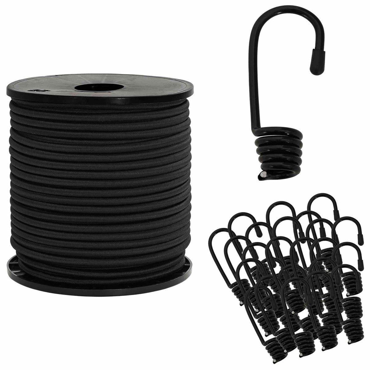 vidaXL - Bungee - Koorden - met - Haken - 6 - mm - Zwart - PP - en - rubber