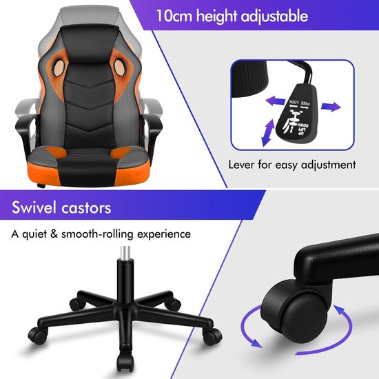 Gaming Stoel - Bureau Stoel - Langdurig Zitten - Ergonomisch Ontwerp - 70 cm Diep - Oranje — afbeelding 2