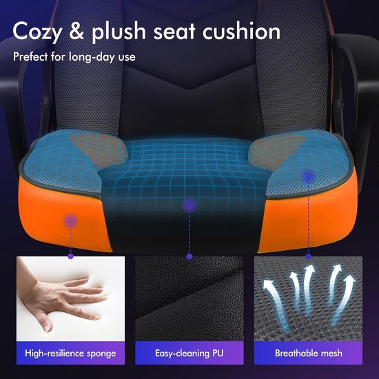 Gaming Stoel - Bureau Stoel - Langdurig Zitten - Ergonomisch Ontwerp - 70 cm Diep - Oranje — afbeelding 3