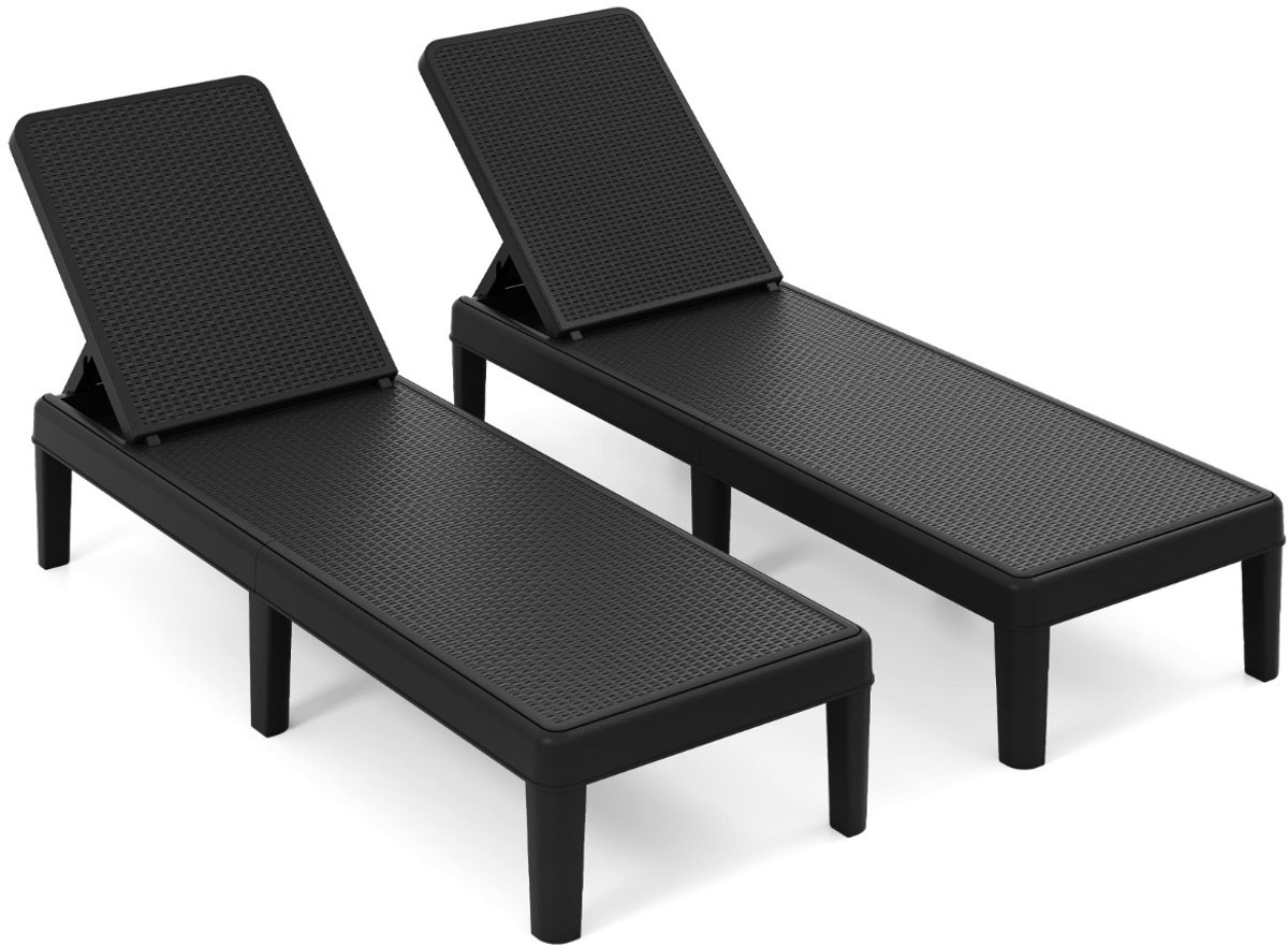SureDeal® - Ligbed - Zonnebed Tuinligstoel - Standen Verstelbare Rugleuning - Rotanlook - 188x184x174 cm - Zwart