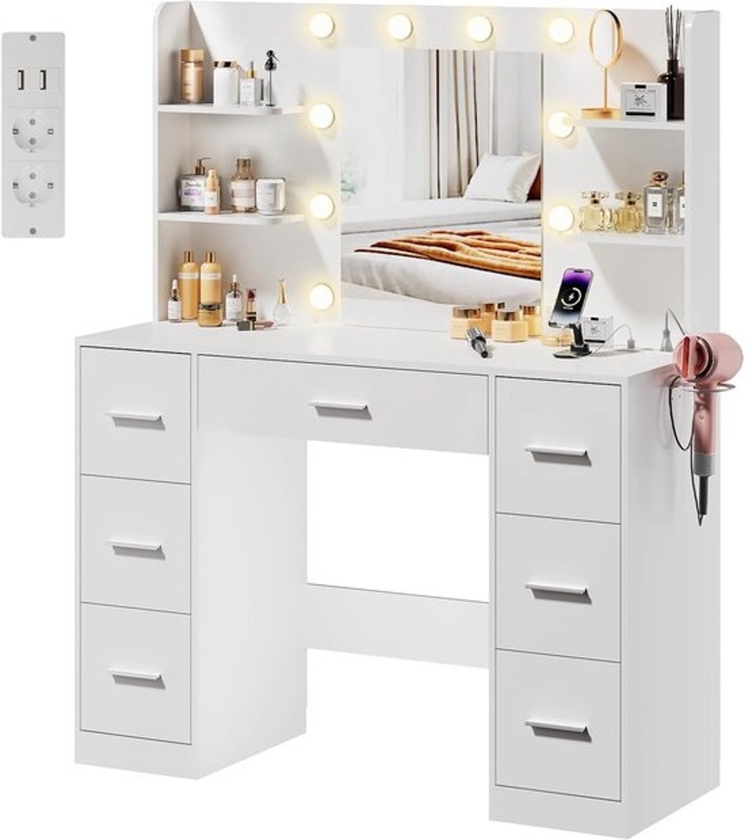 Groot Make-up Tafel met Verstelbare LED Spiegel en Verlichting - Modern en Functioneel