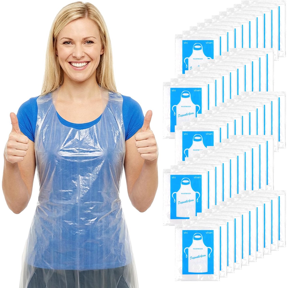 100 stuks waterdichte plastic wegwerpschorten, verstelbaar voor volwassenen, bulk keuken, koken, schilderen - ShopVlot