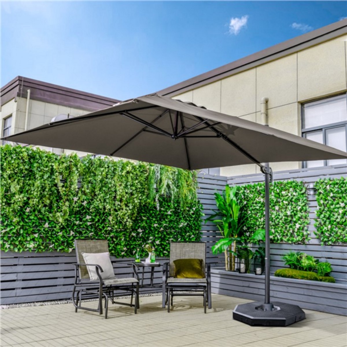 SureDeal® - Parasol - Zweefparasol - Zwengel Tuinparasol Kantelbaar - Terras Café - 300x300x273 cm - Zwart