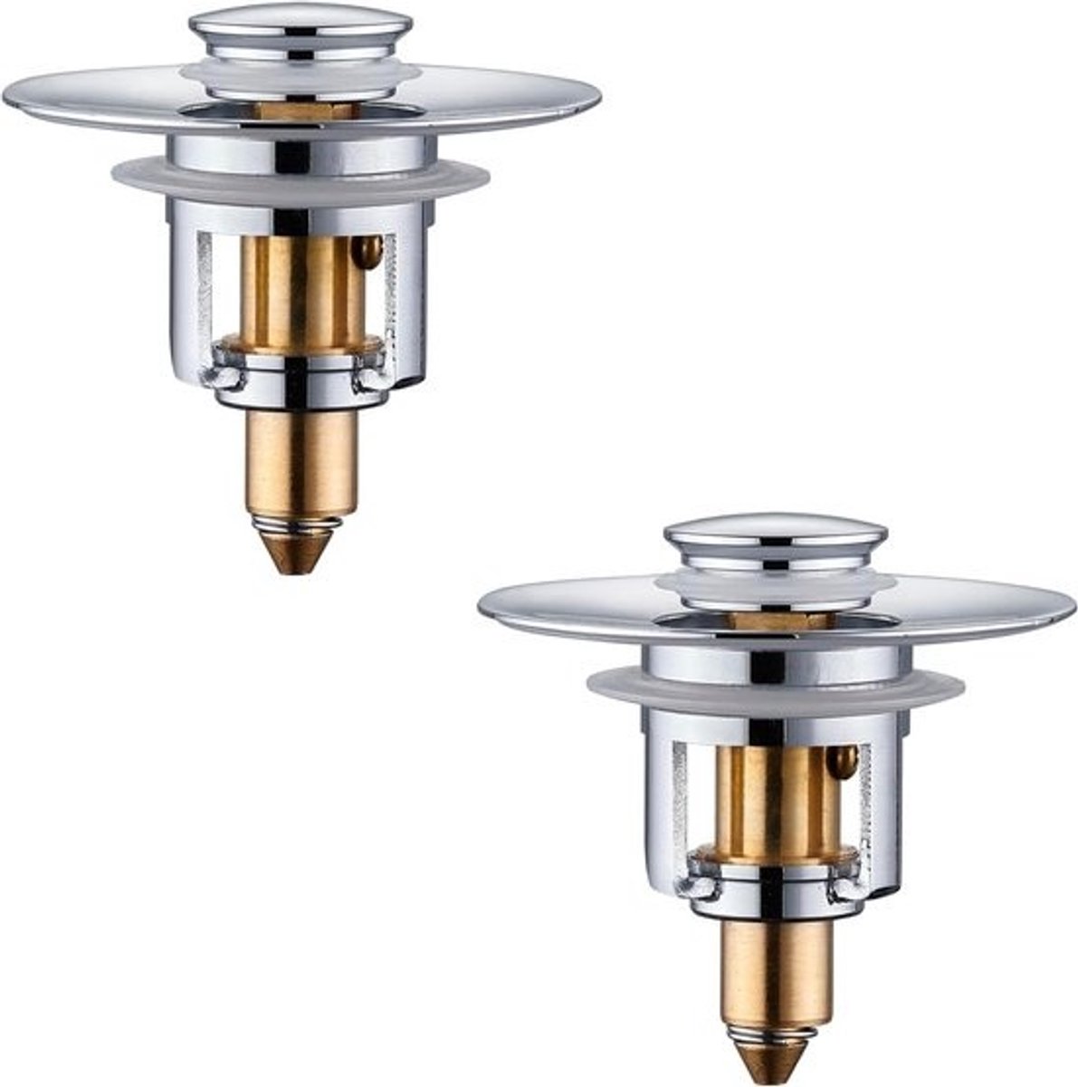 Wastafelstop 2 stuks - Afvoerstop Pop-up - Badkamer Afvoer - Anti-verstopping Haarvanger - 2.7-4.2 cm - Chroom Zilver