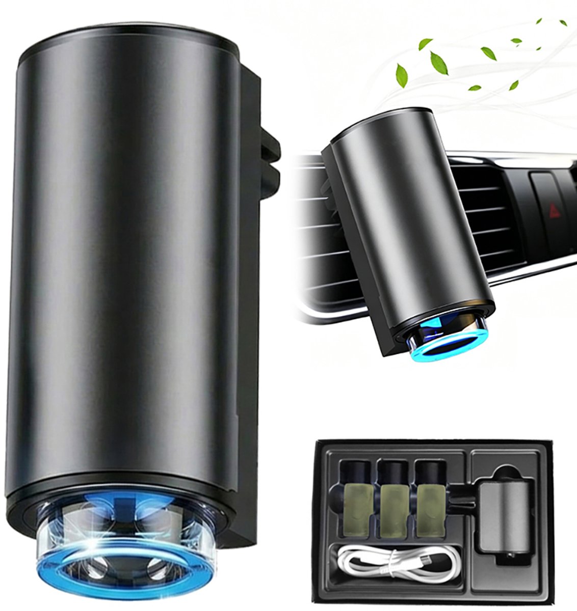 Premium Smart Auto Geurverspreider Set - Slimme Geurverspreider - 3 Soorten Geuroliën - Elektrische Geurverspreider - Volautomatische Geurverspreider - Geurverspreider Ornament - Automatische Schakelaar - Geurverwijdering - USB - Zwart