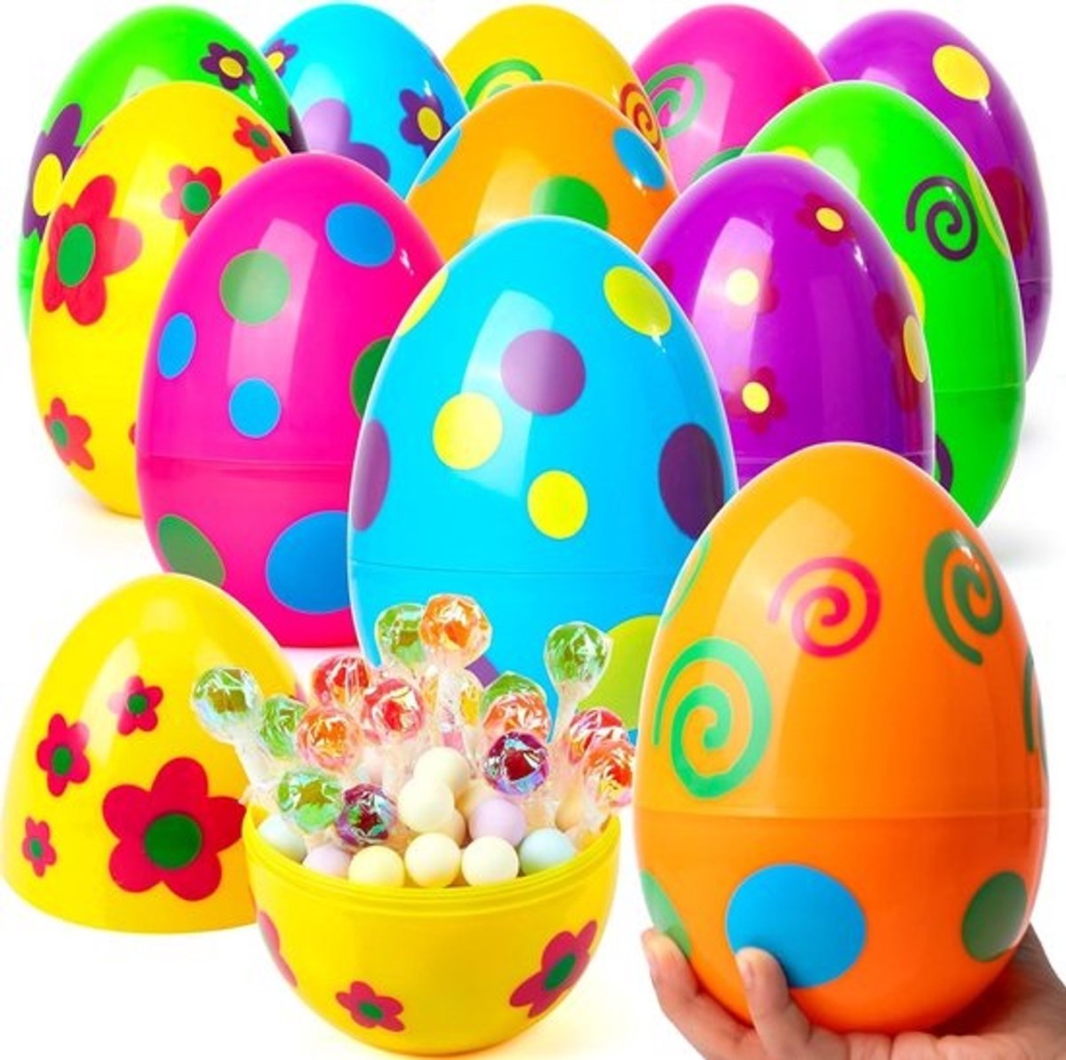 12 stuks gekleurde reuzen-paaseieren van 15,2 cm - Perfect voor paaseieren zoeken en paasmandjes