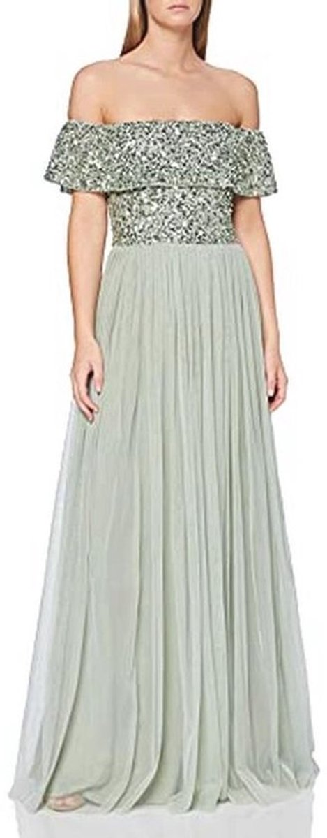Maxi Jurk voor Bruidsmeisje met Pailletten en Tule in Groen