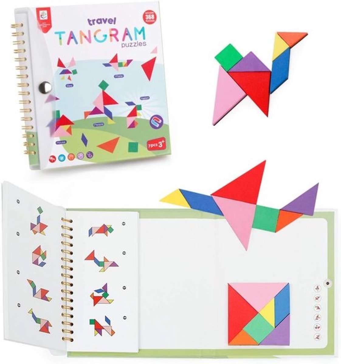 Reis Tangram Puzzel met 3 Magnetische Sets - Educatief Denkspelletje voor Kinderen en Volwassenen