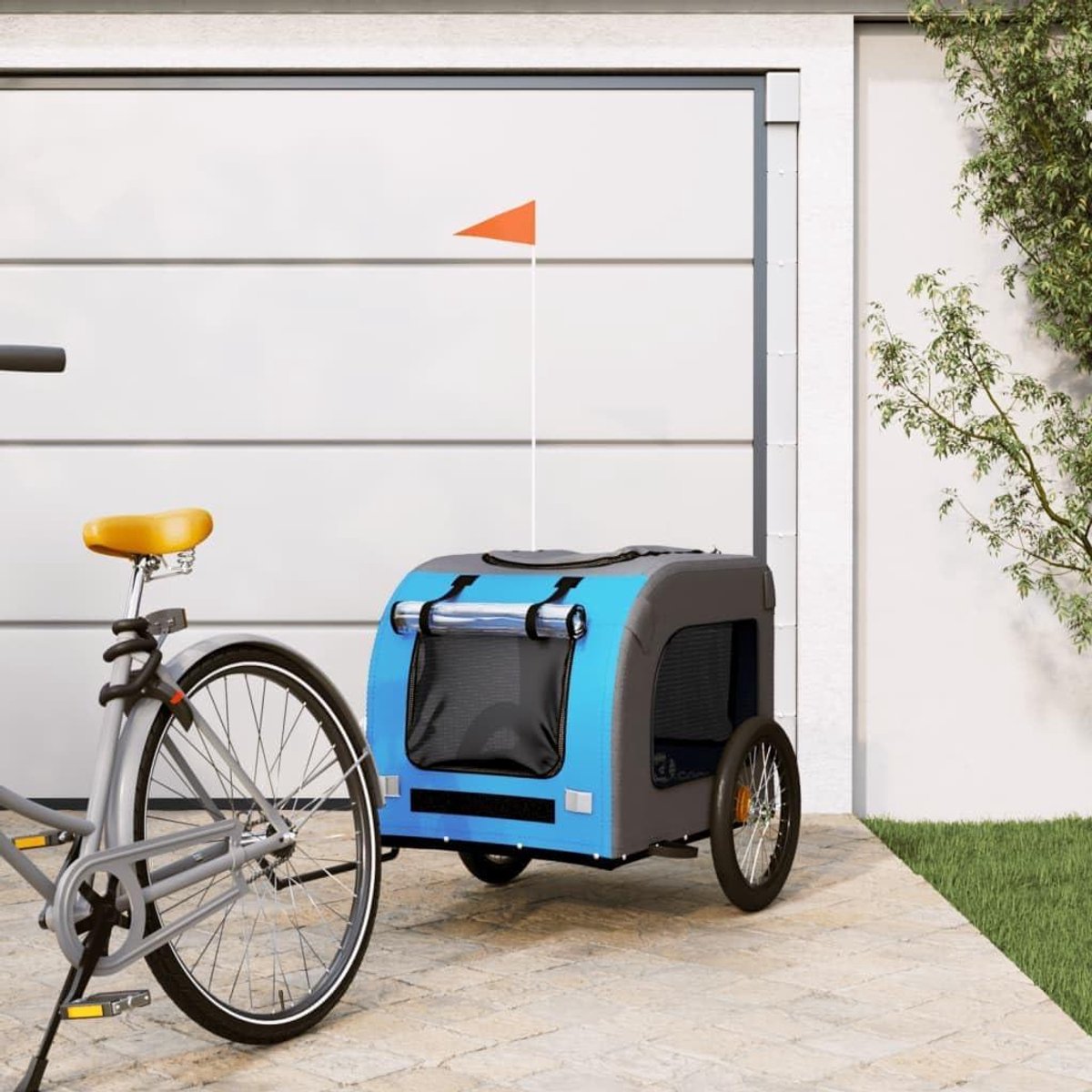 Fietsaanhanger Huisdieren - Hondenkar Fiets - Comfortabel Vervoer - Waterdichte Hoes - 86.5 x 59.5 cm - Blauw Grijs