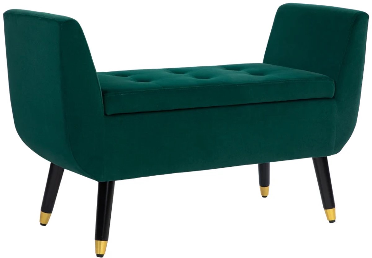 Bankje - Gestoffeerde Bank Met Opbergruimte En Armleuningen - Fluweelachtig Polyester - Rubbenhout - 107 x 42 x 65 cm - Groen