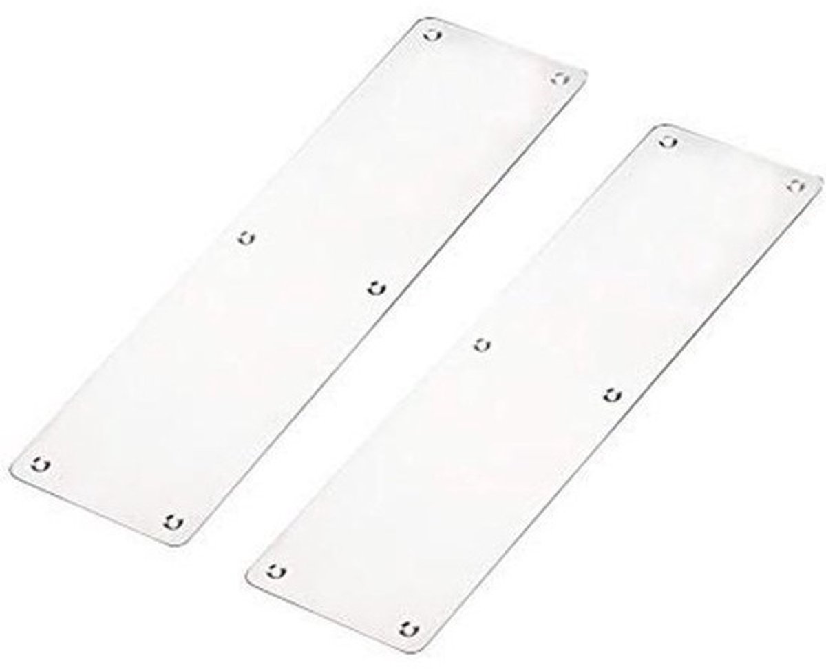 Deurvinger drukplaat 300 x 80 mm - Roestvrij staal geborsteld met schroeven