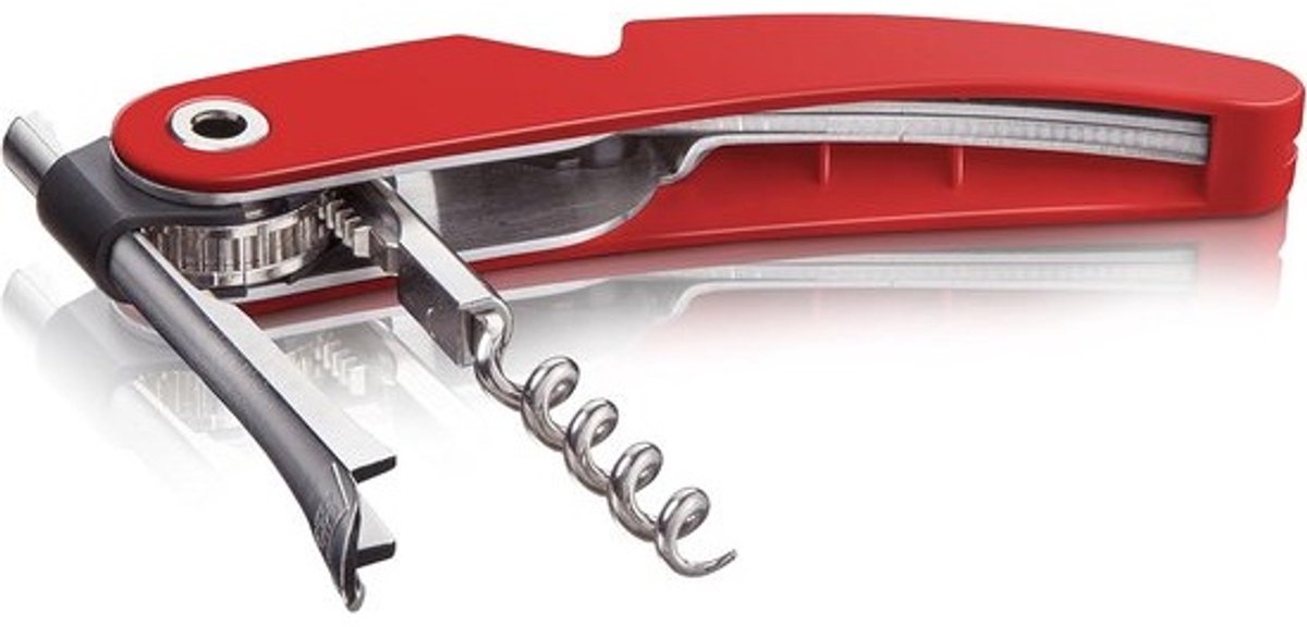 Vacu Vin corkscrew met flessenopener en folie-snipperaar - rood