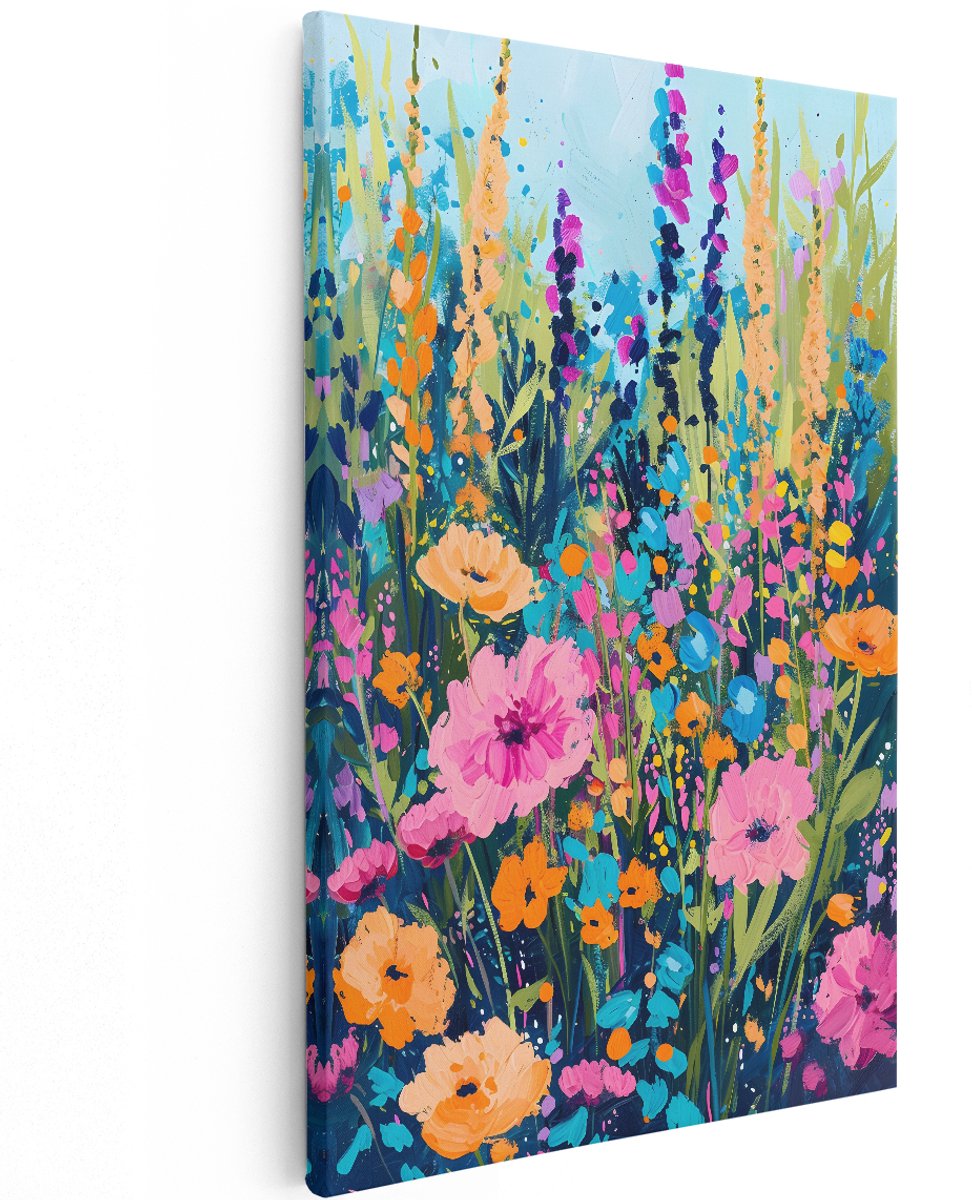 Artaza Canvas Schilderij Abstract Bloemen - 120x180 cm - Groot - Wanddecoratie Bloemenveld - Muurdecoratie Kleurrijk - Decoratie Woonkamer - Roze