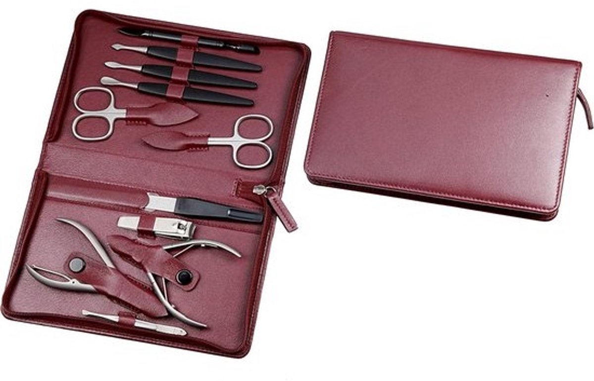 Manicure Set in Nappa Leer Etui - Roestvrij Staal - Bruin