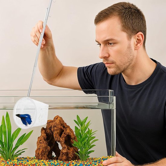 Aquarium Schepnet - Visnet Klein - Waterplanten Verwijderen - Uitschuifbare Steel - 8 cm - Wit — afbeelding 3