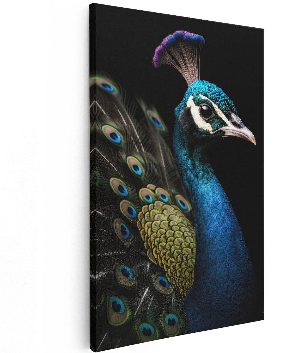 Artaza Canvas Schilderij Pauw - 120x180 cm - Groot - Wanddecoratie Vogels - Muurdecoratie Dieren - Decoratie Veren Natuur