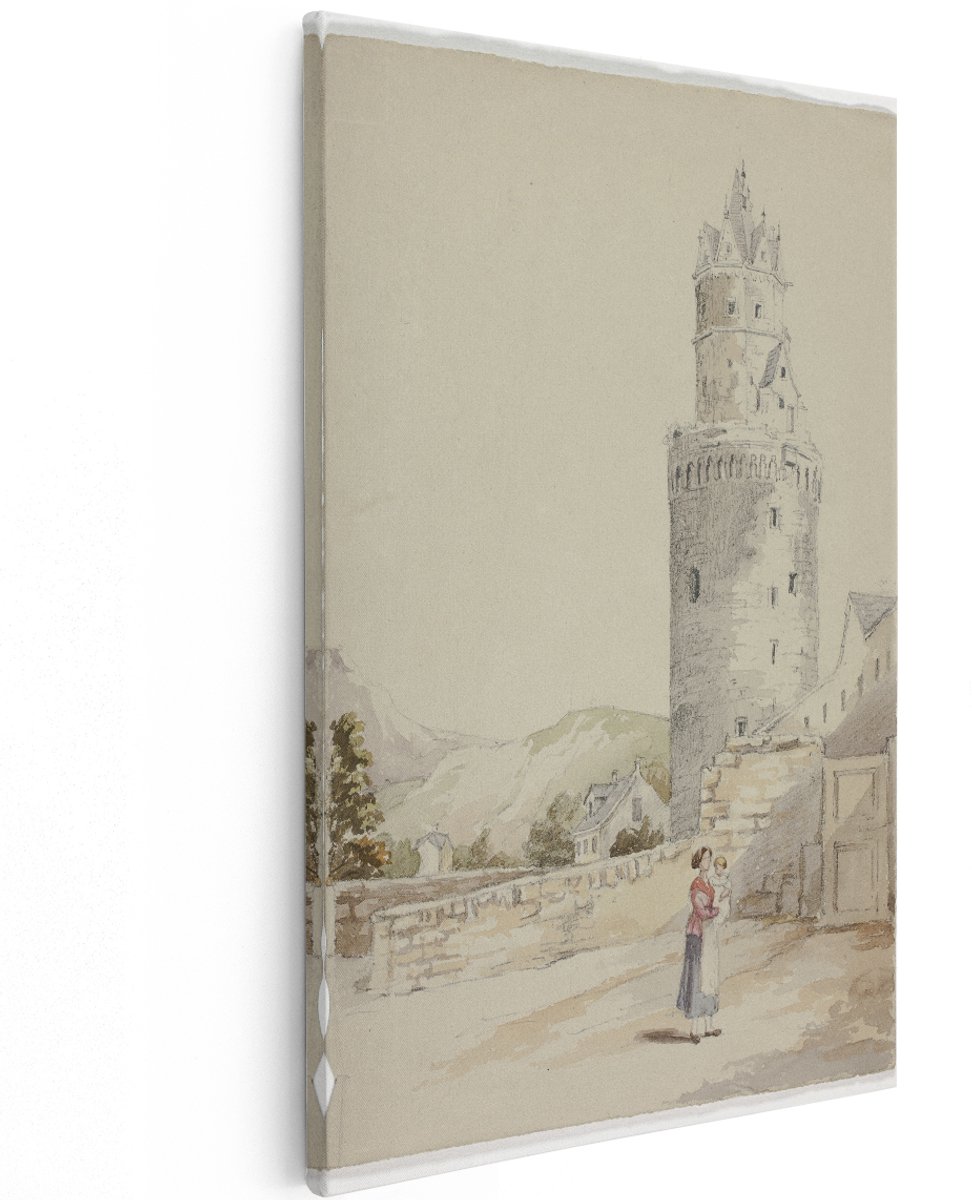 Artaza Canvas Schilderij Landschap - 120x180 cm - Groot - Wanddecoratie Vintage Toren - Muurdecoratie Romantisch - Decoratie Kasteel