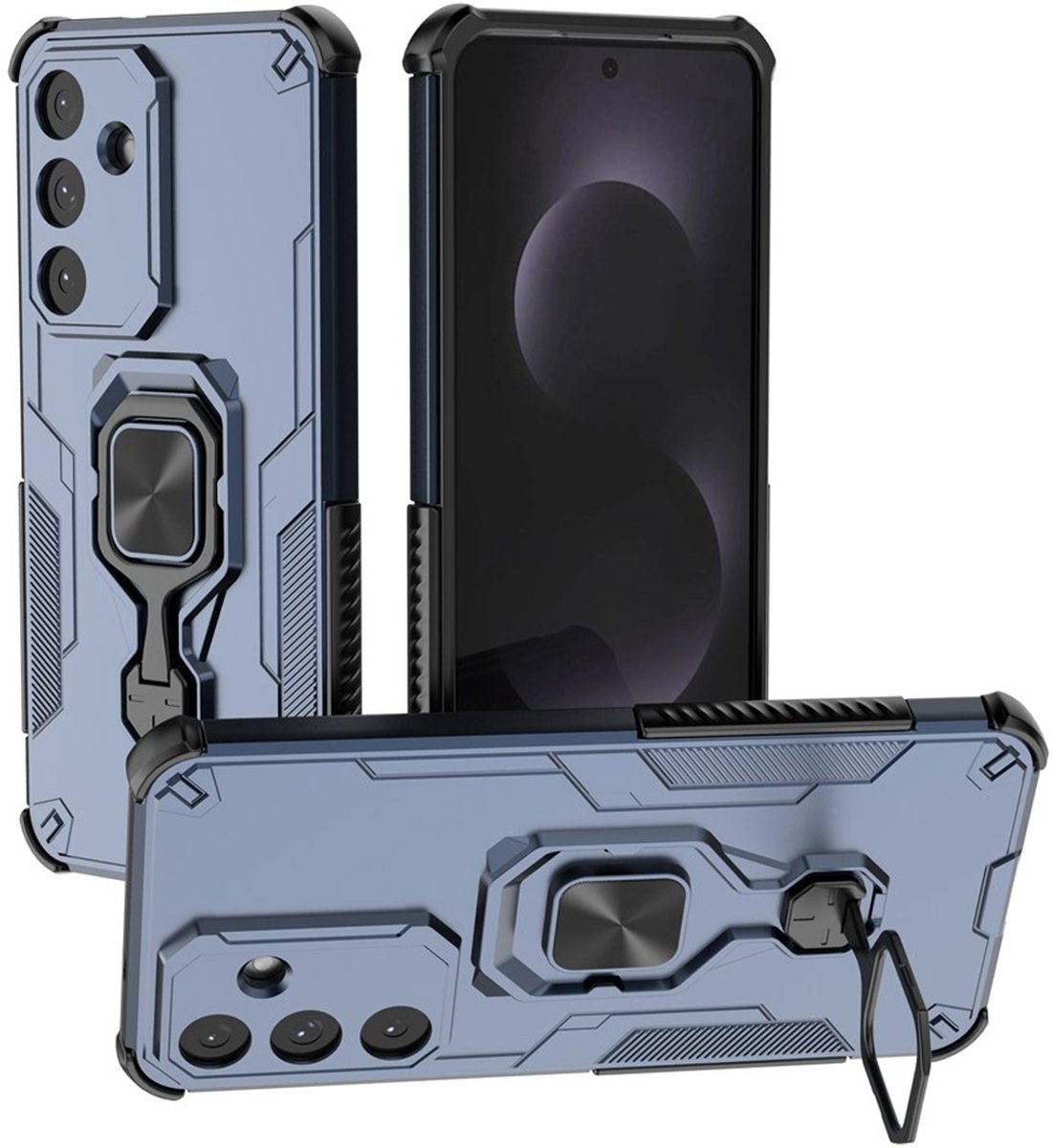 MobyDefend Hoesje - Geschikt voor Samsung Galaxy S26 FE - Dubbelgelaagde Pantsercase Met Standaard - Blauw