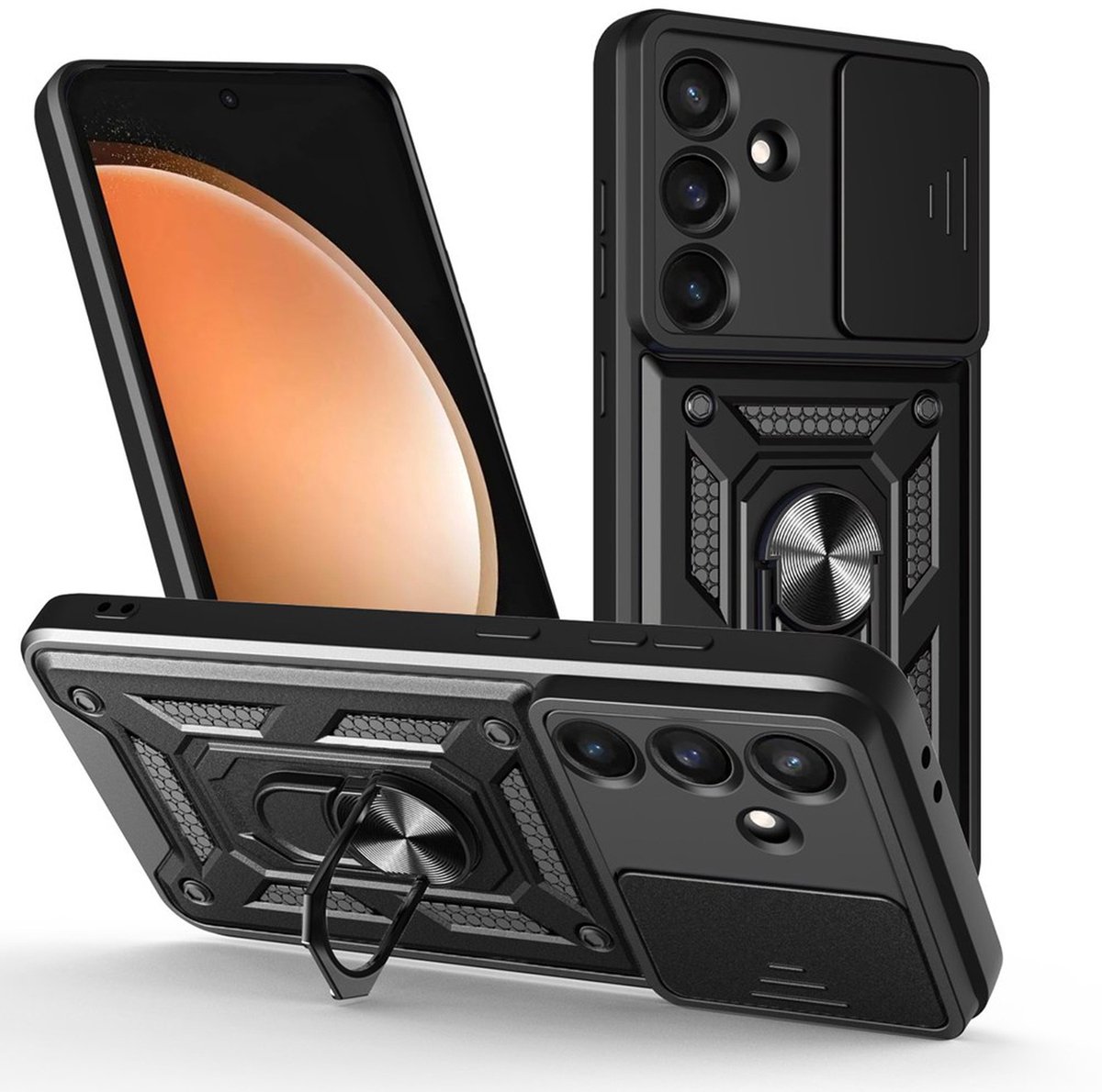 MobyDefend Hoesje - Geschikt voor Samsung Galaxy S26 FE - Pantsercase Met Draaibare Ring - Zwart