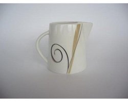 Cappuccinokop - Kop met schotel - Koffie serveren - Filegraan lijndecoratie - 260 Milliliter - Wit met bruin/zwart