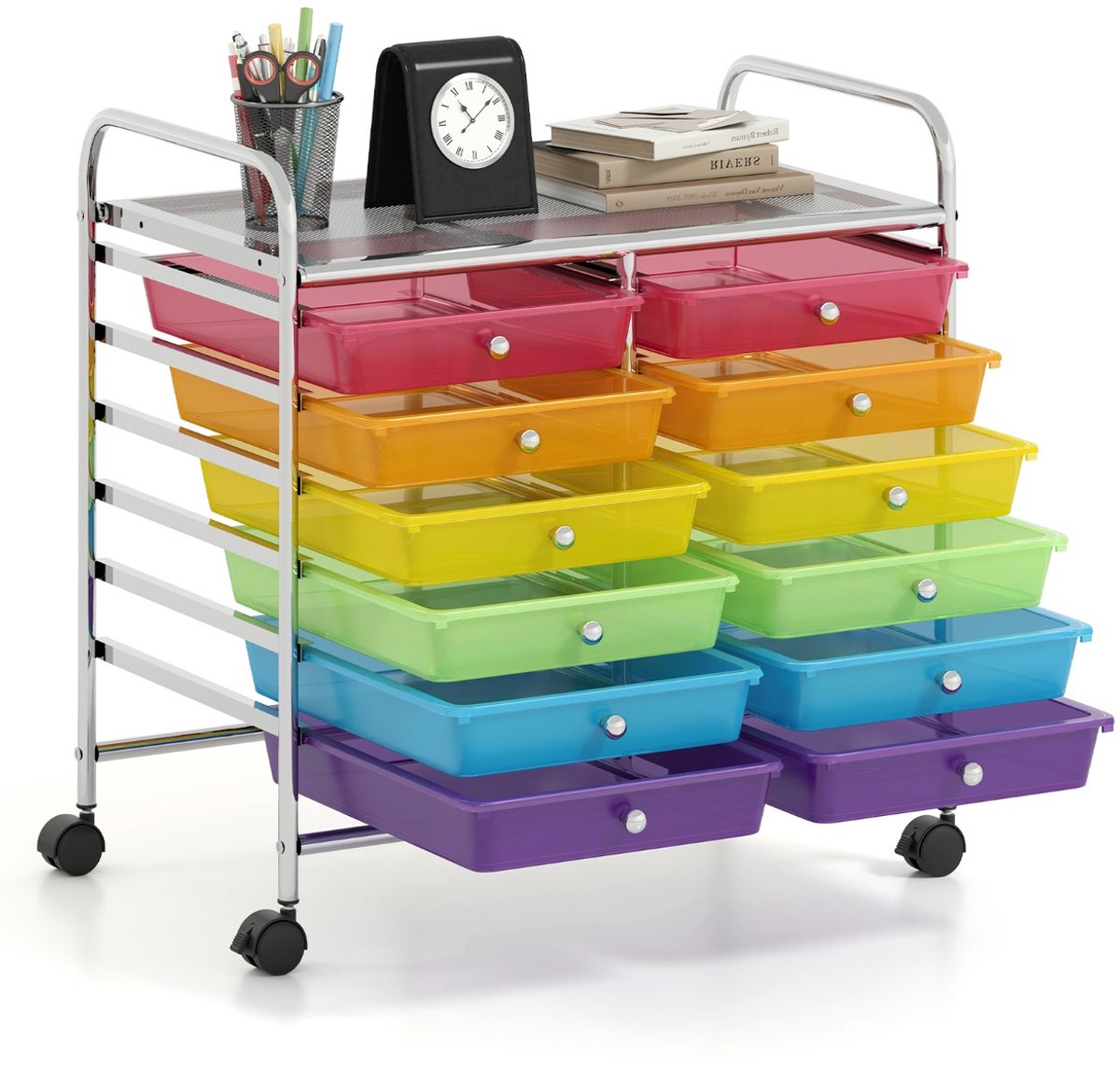 SureDeal® - Nachtkastje - Trolleys - Laden Trolleys - Wielen Grote Werkbanken - Knoppen - 64x38x62 cm - Naturel