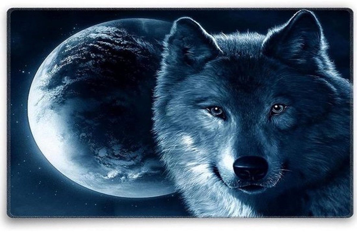 Muismat Wolf - Bureauonderlegger Muispad - Precisiewerk Gaming - Gestikte Rand - 36 x 25 cm - Zwart